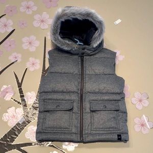 Janie and Jack Gray Puffy Vest with Faux Fur Hood